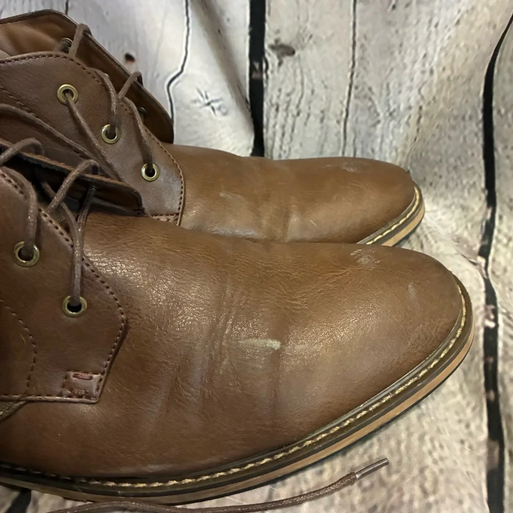 Seven91 Men’s Cognac Brown Faux Leather Lace‎ Up Chukka Boot Casual Shoes Sz 12
